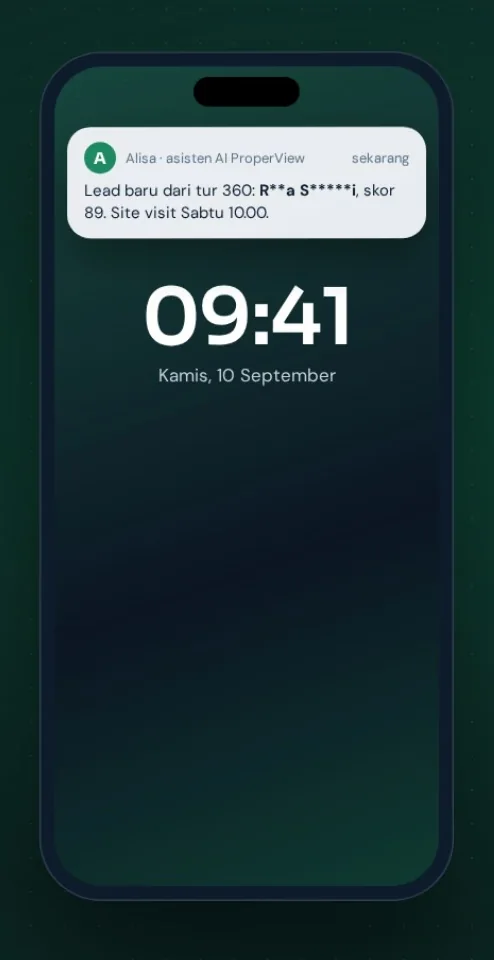 Layar kunci HP dengan notifikasi lead baru